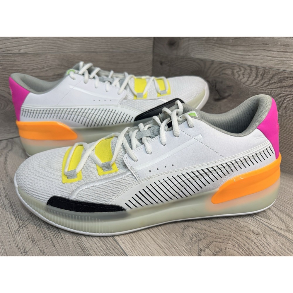 Puma Clyde Hardwood Retro Basketball Shoes White Orange Pink Men's Size 14